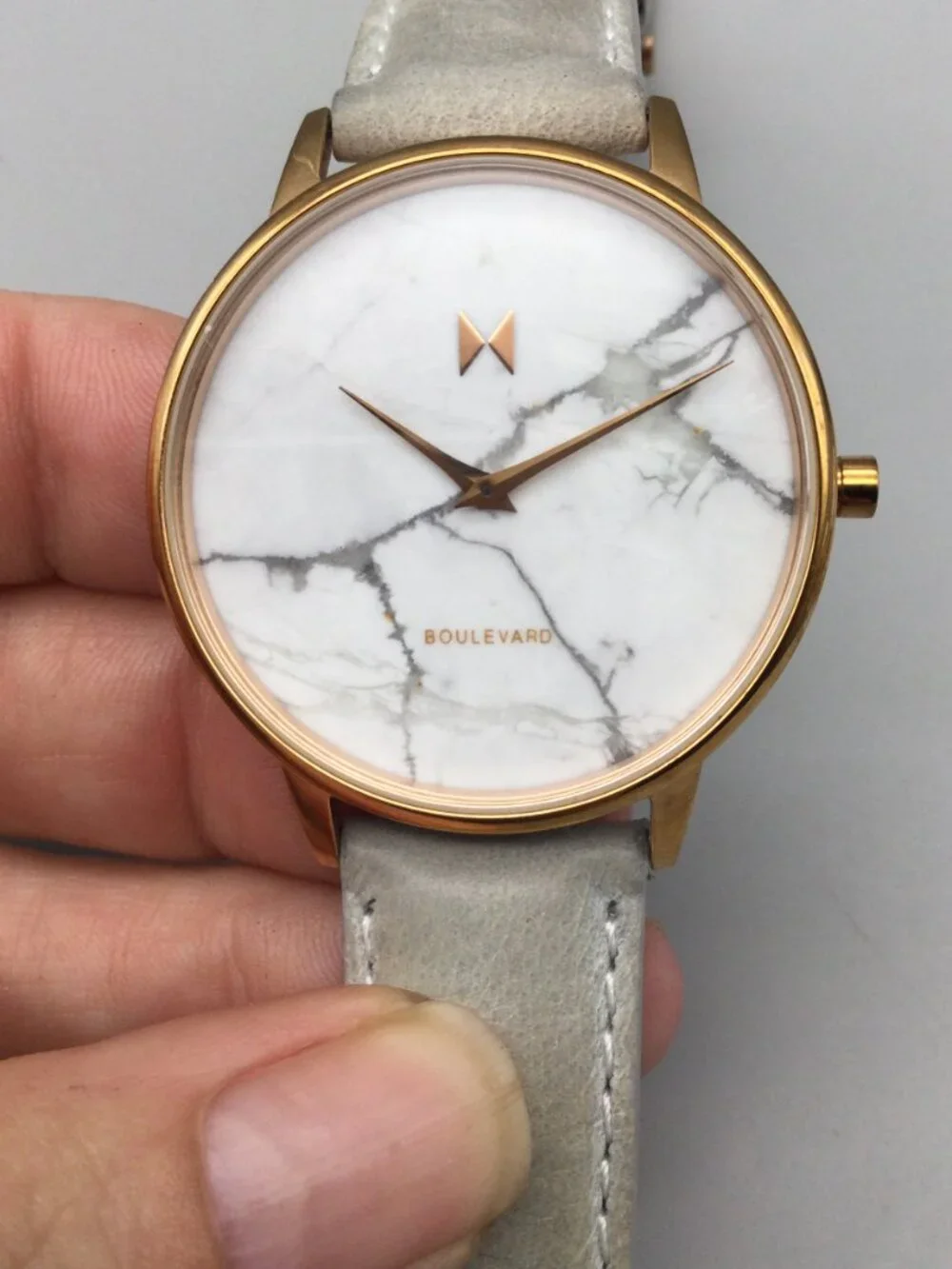 MVMT Boulevard Beverly Marble Womens Watch Rose Gold Tone Leather New Battery